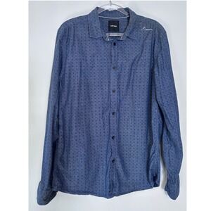 Kaporal Mens Regular Fit Blue Geometric Micro Print Long Sleeve Size Large